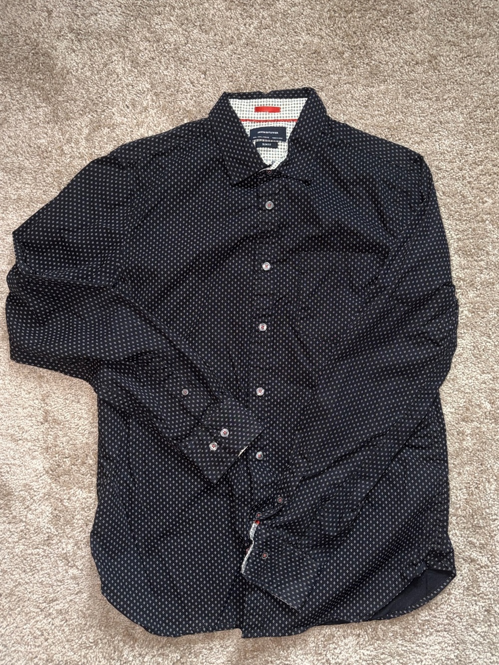 Denim & Flower Black Shirt with White Micro Dot Pattern